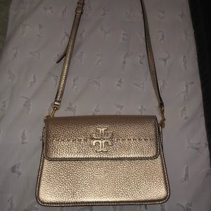 Tory Burch Mcgraw Metallic Gold Leather Purse